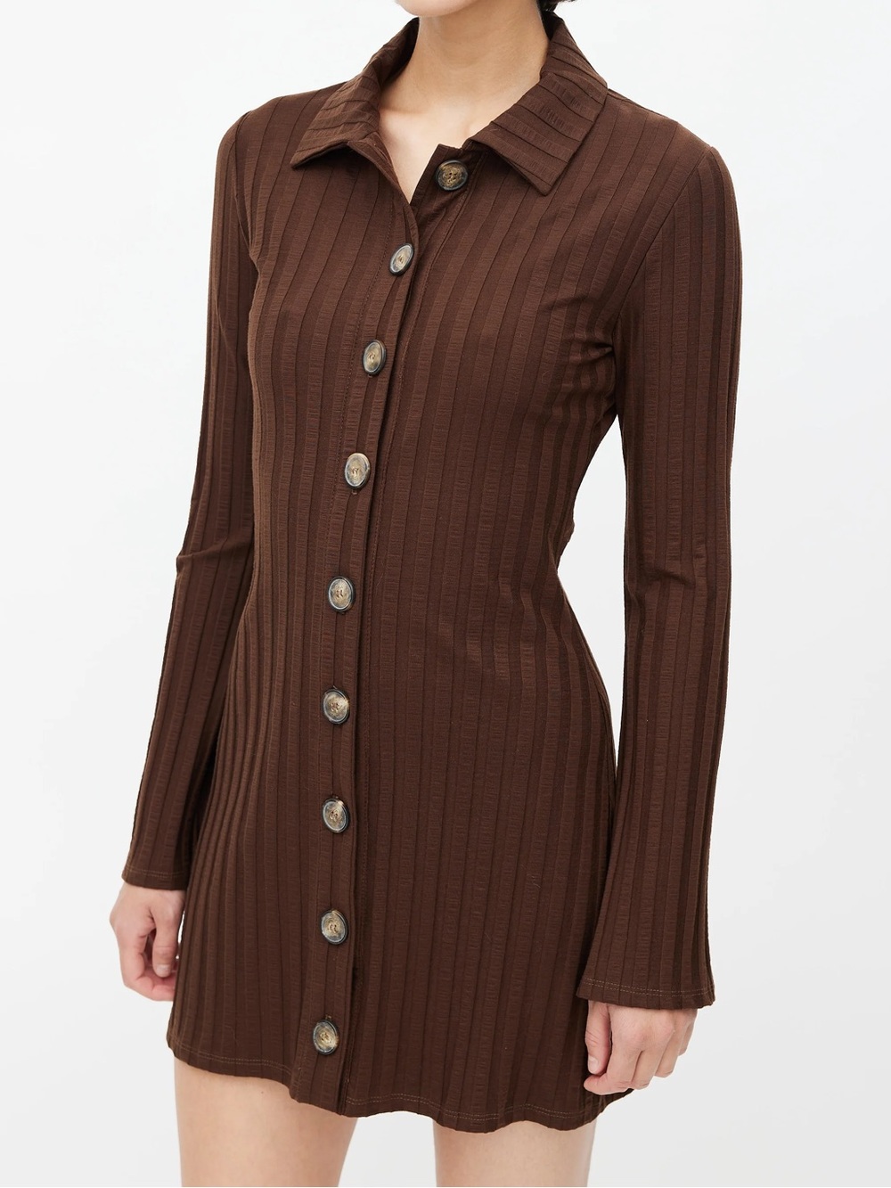 Reformation Benton Knit Dress Long Sleeve Brown Ribbed Size Small